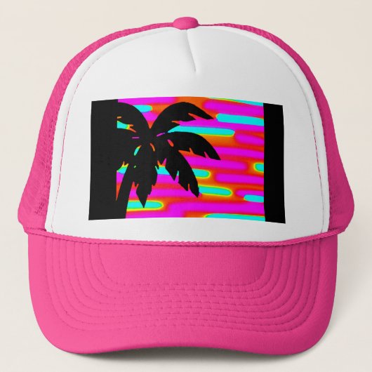 PINK FUNKY SUNSET PALM BALL CAP/HAT TRUCKERKAPPE (Vorderseite)