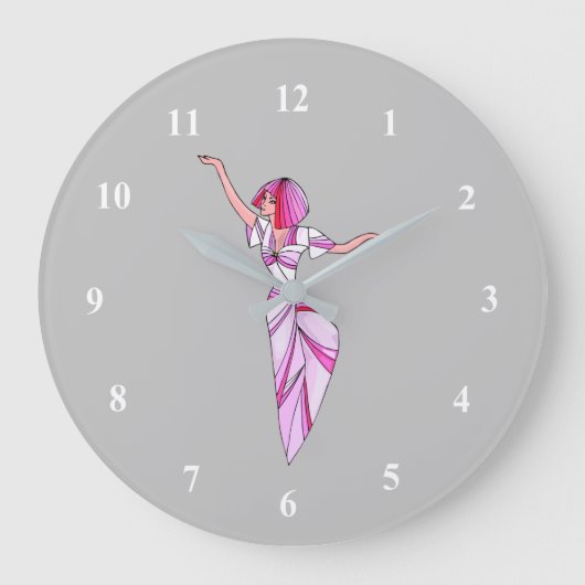 Pink funky tänzerin girl mit rosa haar große wanduhr (Vorderseite)