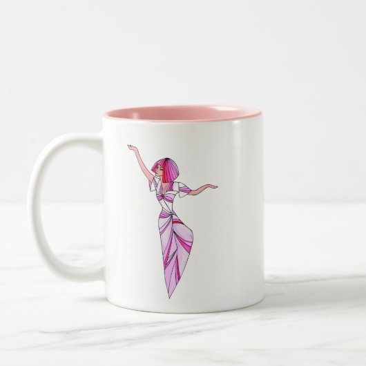 Pink funky tänzerin girl mit rosa haar zweifarbige tasse (Links)