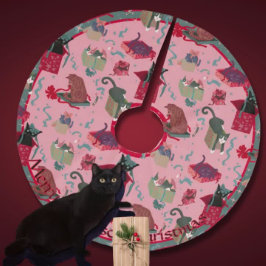 Pink Funny Cats in Christmas Boxes Personalisiert Polyester Weihnachtsbaumdecke