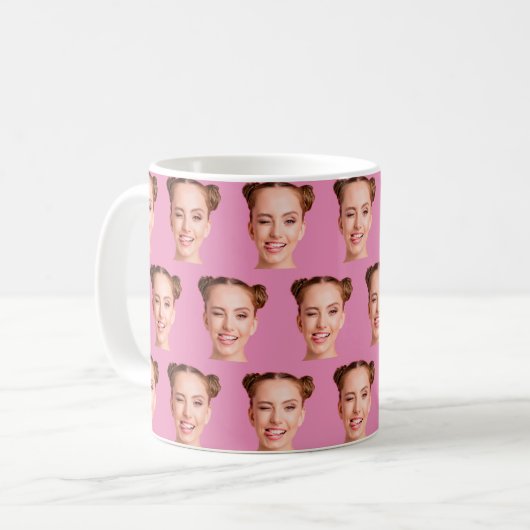 Pink Funny Custom Face unterbricht Frauen Foto Kaffeetasse (Vorderseite Links)