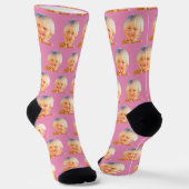Pink Funny Custom Son Face Foto Crew Socken (Gewinkelt)