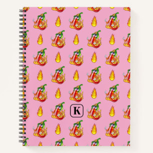 Pink Funny Firefighter Chili und Flammenmuster Notizblock
