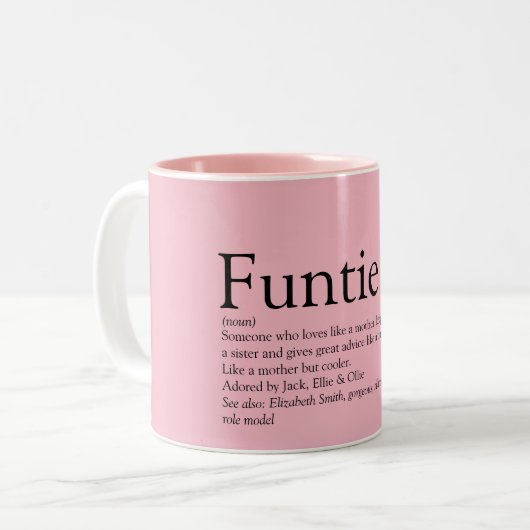 Pink Funny Funtie Tante Tante Tante Definition Zwe Zweifarbige Tasse (Vorderseite Links)