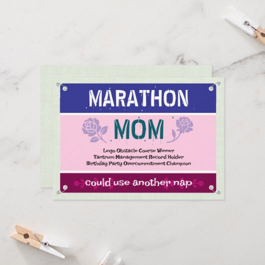 Pink Funny Marathon Mama Muttertag Karte (Vorderseite/Rückseite Beispiel)