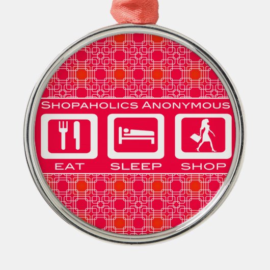 Pink Funny Shopaholic Eat Sleep Shop Award Silbernes Ornament (Vorne)