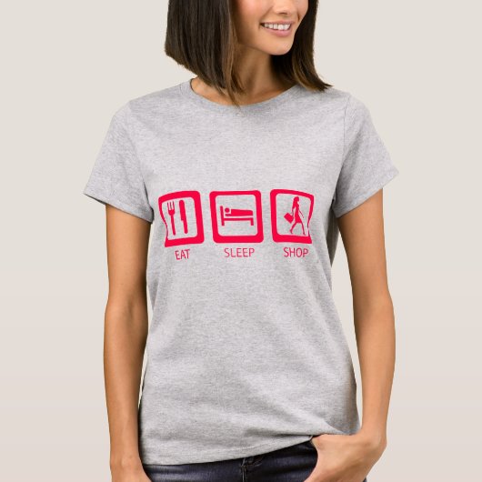 Pink Funny Shopaholic Eat Sleep Shop Award T-Shirt (Vorderseite)