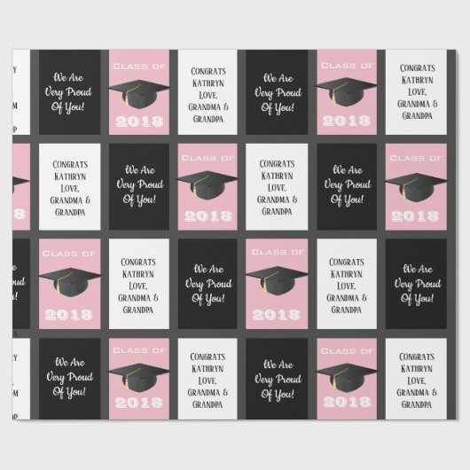 Pink für den Abschluss individuell einstellbar Geschenkpapier (Flach)