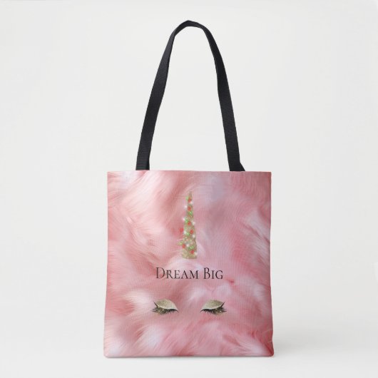 Pink Fur Gold Sparkle Glam Einhornleuchten Tasche (Vorderseite)