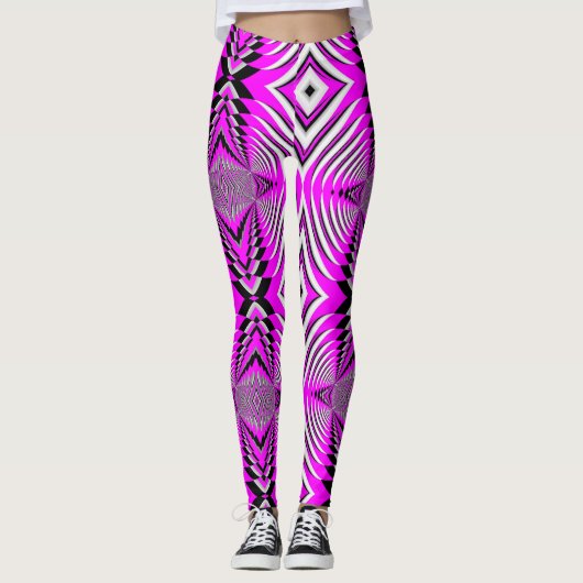 Pink Fuschia Muster Handmade Yoga Pants Leggings (Vorderseite)