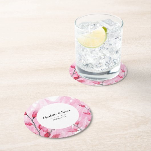 Pink Fusion Wasserfarbe Mit Monogramm Runder Pappuntersetzer (Vor Ort)