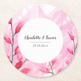 Pink Fusion Wasserfarbe Mit Monogramm Runder Pappuntersetzer