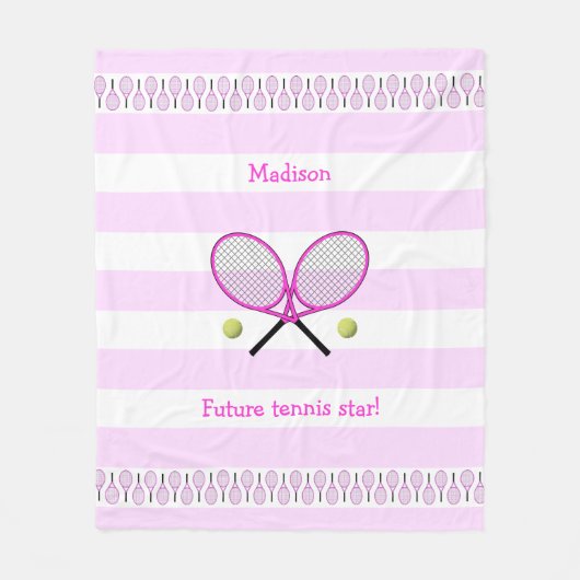 Pink Future Tennisstar personalisiert gestreift Fleecedecke (Vorderseite)