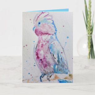 Pink Galah Parrot Bird Watercolor Birthday Card Karte