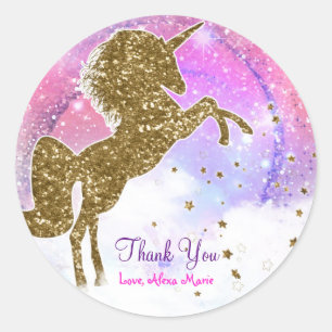 Pink Galaxy Magisches Einhorn Funkelnde Geburtstag Runder Aufkleber
