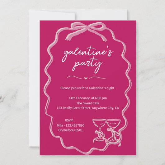 Pink Galentines Girls Night Valentine Einladung (Vorderseite)