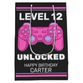 Pink Game Controller Geburtstag Personalisiert Mittlere Geschenktüte (Rückseite)