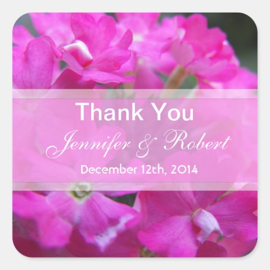 Pink Garden Blume Gastgeschenk Hochzeit danke Quadratischer Aufkleber (Vorderseite)
