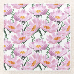 Pink Garden Blume: HandGezeichnet Nahtlos. Glasuntersetzer