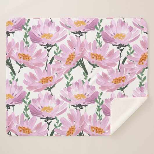 Pink Garden Blume: HandGezeichnet Nahtlos. Sherpadecke (Vorderseite (Horizontal))