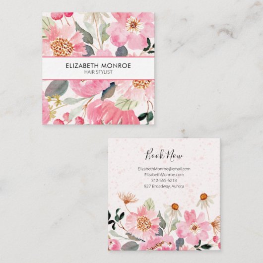 Pink Garden Blume Salon Haare Stylist Makeup Quadratische Visitenkarte (Vorne/Hinten)