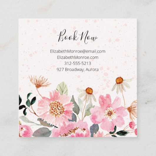 Pink Garden Blume Salon Haare Stylist Makeup Quadratische Visitenkarte (Rückseite)