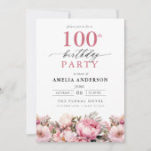 Pink Garden Blumenkalligraphie 100. Geburtstag Einladung (Vorderseite)