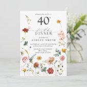 Pink Garden Blumenkalligraphie 40. Geburtstag Einladung (Stehend Vorderseite)