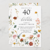 Pink Garden Blumenkalligraphie 40. Geburtstag Einladung (Vorne/Hinten)
