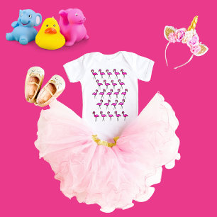 Pink Garden Flamingo Pattern Baby Jersey Bodysuit Strampler