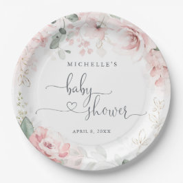 Pink Garden Floral Baby Dusche Papier Teller
