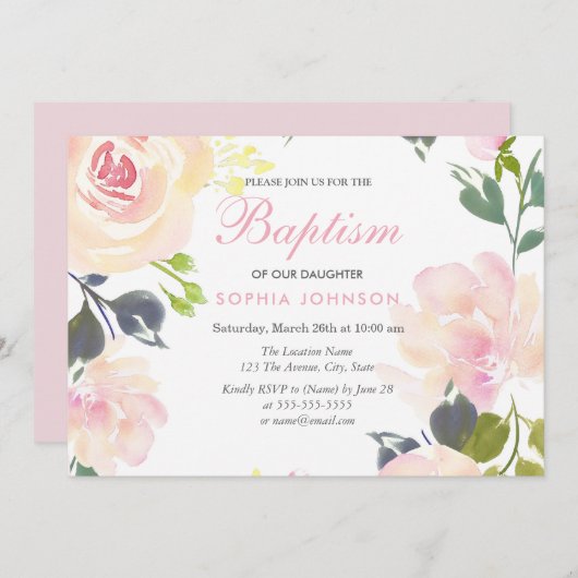 Pink Garden Floral Girls Taufe Christening Einladung (Vorne/Hinten)