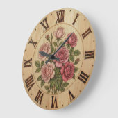 Pink Garden Flowers Wall Clock Große Wanduhr (Winkel)