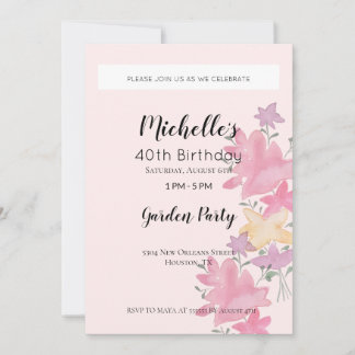 Pink Garden Geburtstagsparty Blumenbeere Einladung
