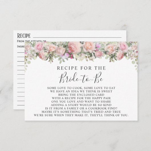 Pink Garden Rose Blumenkohl Brautparty Rezept Kart Begleitkarte (Vorne/Hinten)
