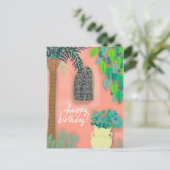Pink Garden Wall Exotic Palmen Tree GLÜCKLICH GEBU Postkarte (Stehend Vorderseite)