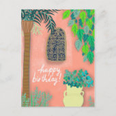 Pink Garden Wall Exotic Palmen Tree GLÜCKLICH GEBU Postkarte (Vorderseite)