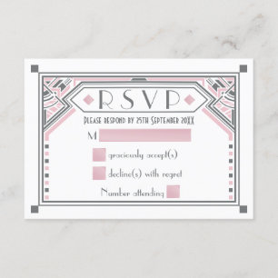Pink - Gatsby Art Deco Style Wedding RSVP Karte