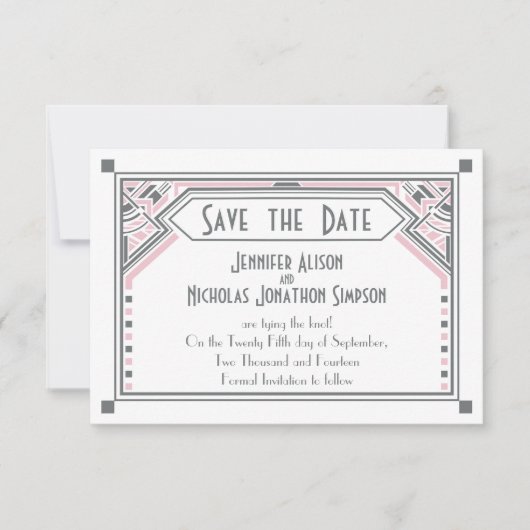 Pink - Gatsby Art Deco Wedding Save the Date (Vorderseite)