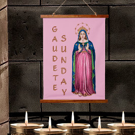 Pink Gaudete Sonntag BVM Advent Wall Tapestes Wandteppich Mit Holzrahmen