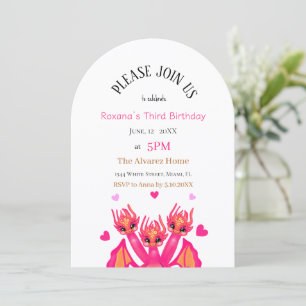Pink Geburstag Drache Thema Einladung