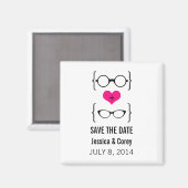 Pink Geeky Brillen Speichern Sie das Date Magnet (Vorderseite/Rückseite)