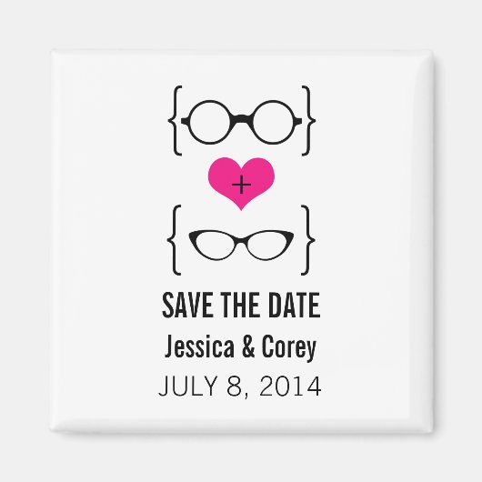 Pink Geeky Brillen Speichern Sie das Date Magnet (Vorne)