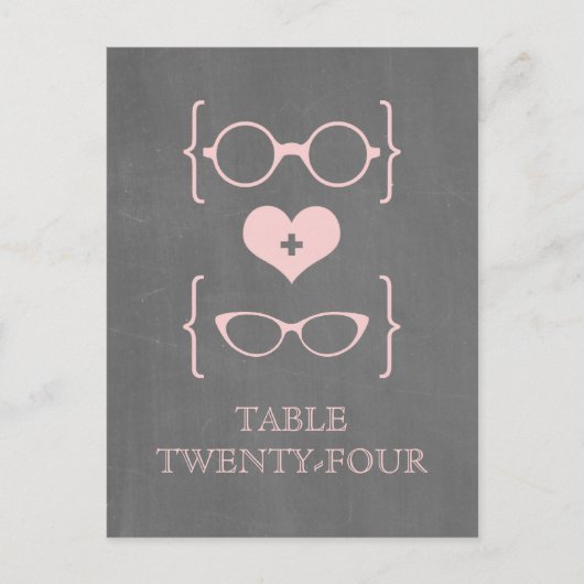 Pink Geeky Glasses Chalkboard Table Postkarte (Vorderseite)