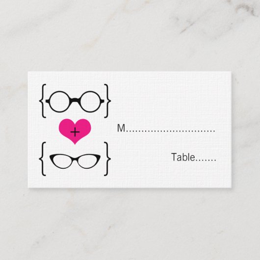 Pink Geeky Glasses Wedding Platzkarten (Vorderseite)