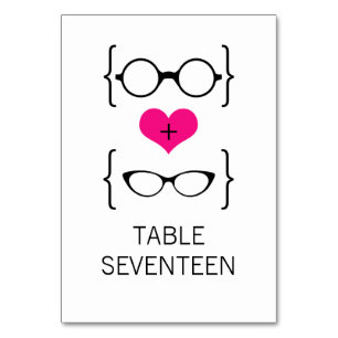 Pink Geeky Glasses Wedding Table Card Tischnummer