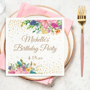 Pink Gelb Blau Floral Geburtstag Serviette