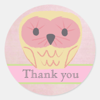 Pink & Gelb Owl Vielen Dank für die Etikettenaufkl Runder Aufkleber