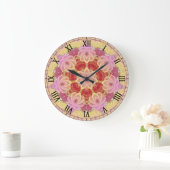 Pink & Gelb Pastell Gyro Fraktale Wall Clock Große Wanduhr (Zuhause)