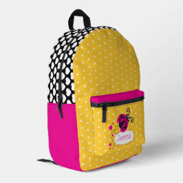 Pink & gelb polka dot & ladybug name bedruckter rucksack